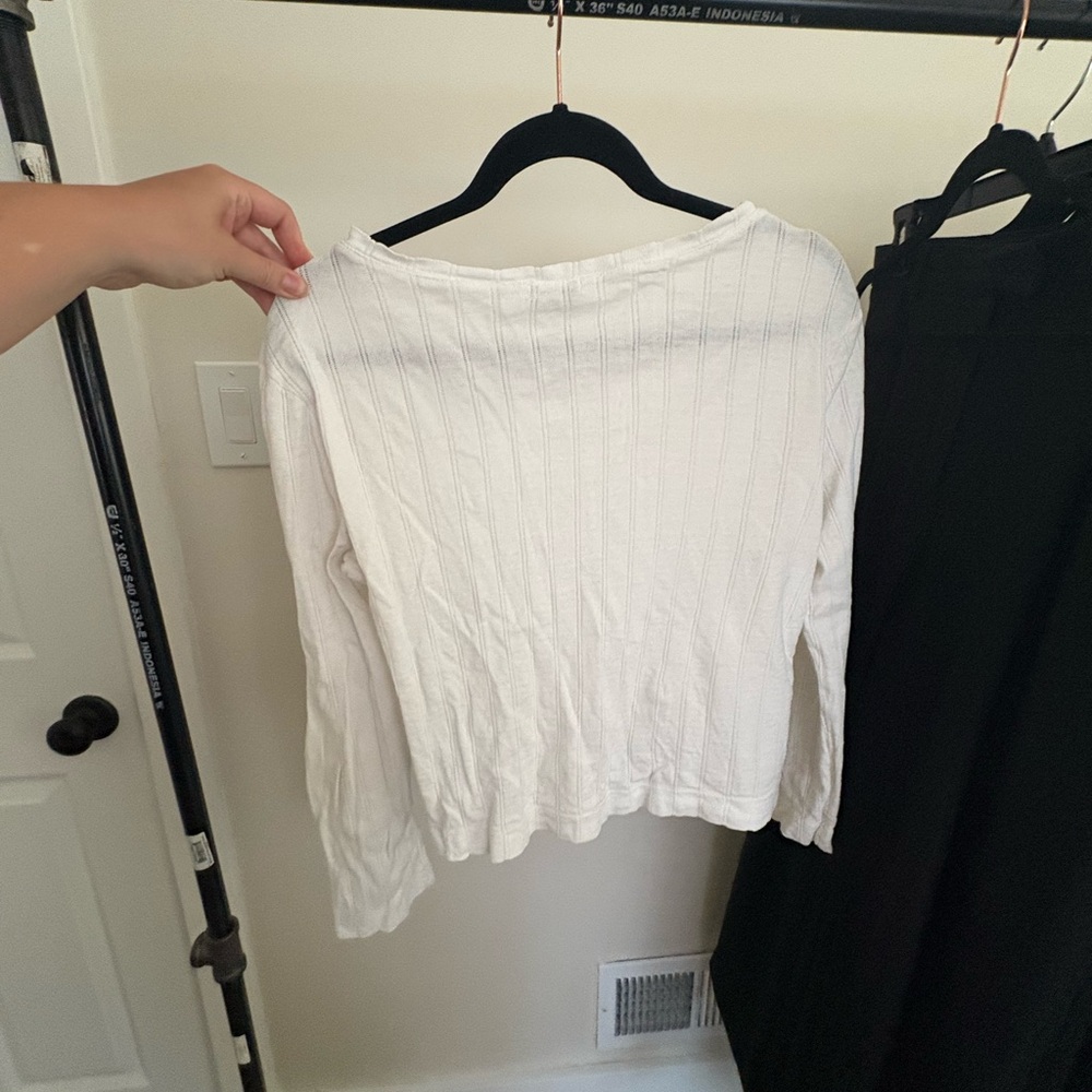 LESET White Ribbed Button-Front Long Sleeve Sweater - Picture 5 of 9